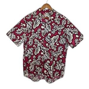 Hilo Hattie Hawaiian Shirt Mens Classic Magenta Red Floral Tropical L Exc